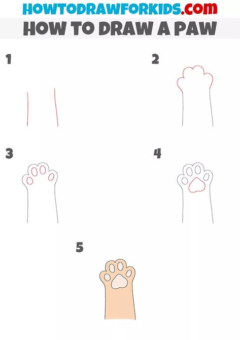 Cat Paws Tutorial, Paw Tutorial Drawing, Paws Tutorial, Cute Cat Drawing Easy Step By Step, Cat Paw Drawing, How To Draw Cartoon Cats Step By Step, Paw Drawing, Fox Drawing, Drawing Things