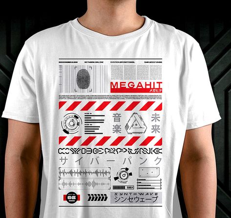 Megahit CYBERPUNK T-shirt // WHITE | Megahit Cyberpunk Shirt Design, Futuristic T Shirt Design, Cyberpunk Tshirt Design, Techwear Graphic Print T-shirt, Cyberpunk Tech, Futuristic Cyberpunk, Cyberpunk Graphic Print T-shirt For Streetwear, Cyberpunk Design, Design T Shirt