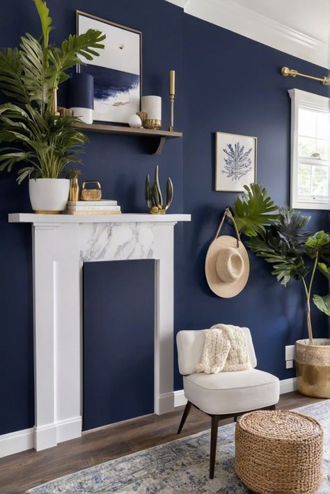 Bold Accent, Hale Navy, Accent Wall Ideas, 2024 Hale Navy Living Room, Hale Navy Accent Wall, Hale Navy Paint, Navy Paint Color, Navy Accent Wall, Bold Accent Wall, Navy Paint Colors, Navy Accent Walls, Accent Wall Ideas