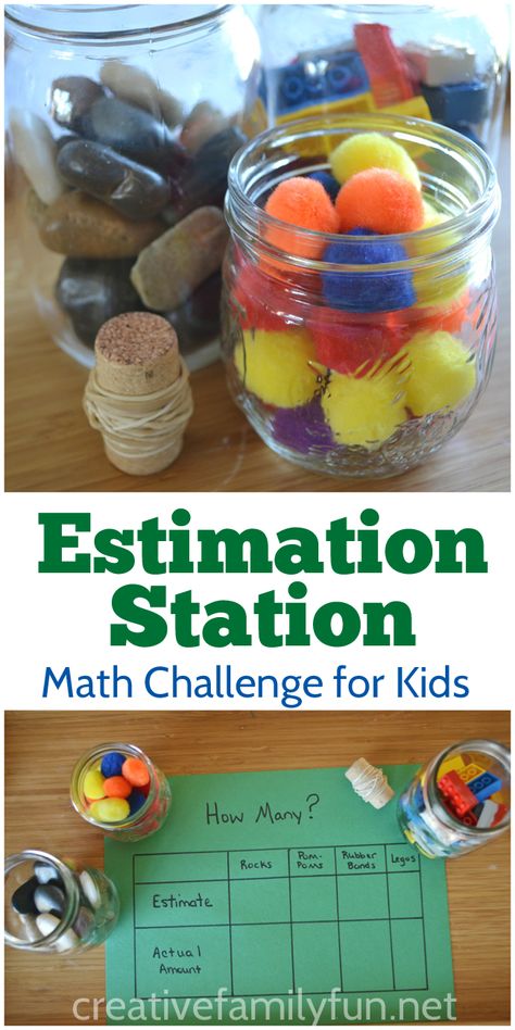 Creative Family Fun: Estimation Station for After School Fun or Math center in school! Estimation Station, Estimation Activities, Family Math Night, Math Night, School Age Activities, Math Activities For Kids, Night School, Math Games For Kids, Math Challenge