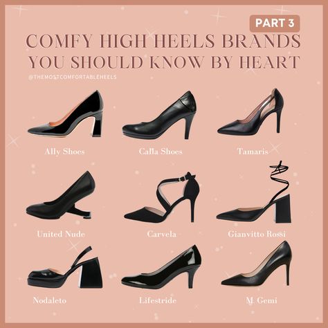 High Heels Coach on Instagram: “Tag your favourite comfortable heels brand👇🏿​​​​​​​​ ​​​​​​​​ ✨Ally shoes✨​​​​​​​​ Pro: Arch supportive heels​​​​​​​​ Con: Limited designs…” Heel Height Guide, High Heel Type, Heels Every Woman Should Own, Workwear Sculpted High Heels, Keep Your Heels Head And Standards High, Everyday Heels, Fashion Capsule Wardrobe, Comfortable Heels, Real Style