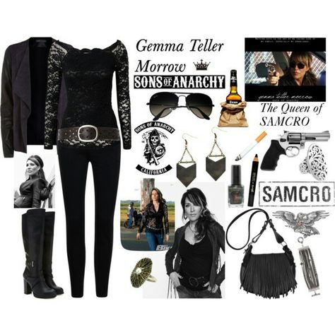 Gemma, Queen of Samcro Gemma Teller Hair, Gemma Teller Style, Gemma Teller Morrow, Gemma Teller, Biker Chick Outfit, Biker Girl Outfits, Goth Fits, Gemma Styles, Biker Stuff