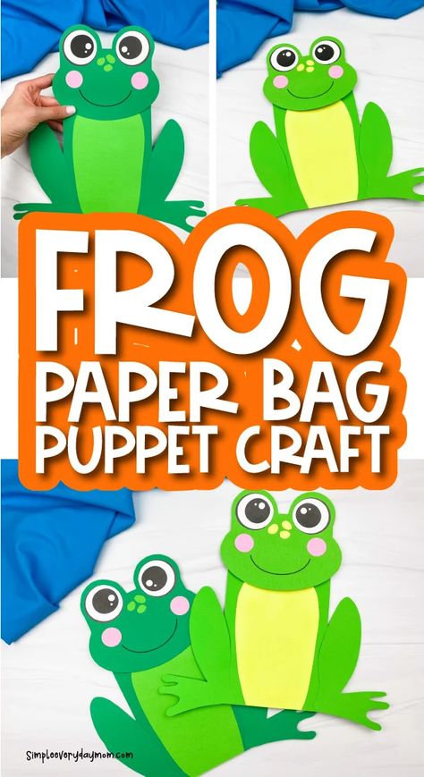 Frog Paper Bag Puppet Craft [Free Template] Paper Bag Template, Paper Bag Puppet Craft, Frogs Preschool, Frog Template, Frog Puppet, Scissors Skills, Frog Craft, Bag Puppet, Puppet Craft