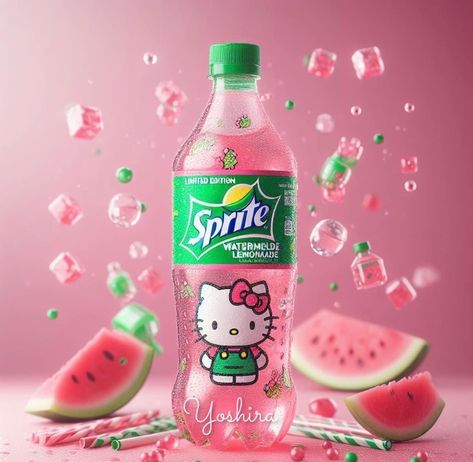 Hello Kitty Watermelon, Sprite Soda, Sanrio Food, Fountain Drink, Soda Drinks, Watermelon Lemonade, Pink Drinks, Yummy Recipes, Lemonade