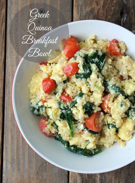 Breakfast Bowl Egg, Greek Quinoa, Mediterranean Breakfast, Breakfast Bowls Recipe, Quinoa Breakfast Bowl, Favorite Breakfast Recipes, Easy Mediterranean Diet Recipes, Quinoa Breakfast, Breakfast Bowl