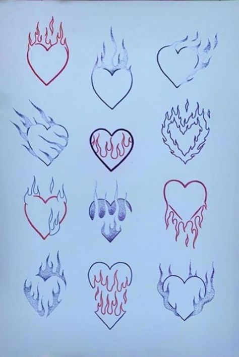 Hear On Fire Tattoo, Simple Tattoos Heart, Red Heart On Buttcheek Tattoo, Cherry Flame Tattoo, Easy Tattoo For Beginners, Heart With Stars Tattoo, Small Tattoos Outline, Traditional Heart Tattoo Design, Pretty Heart Tattoos