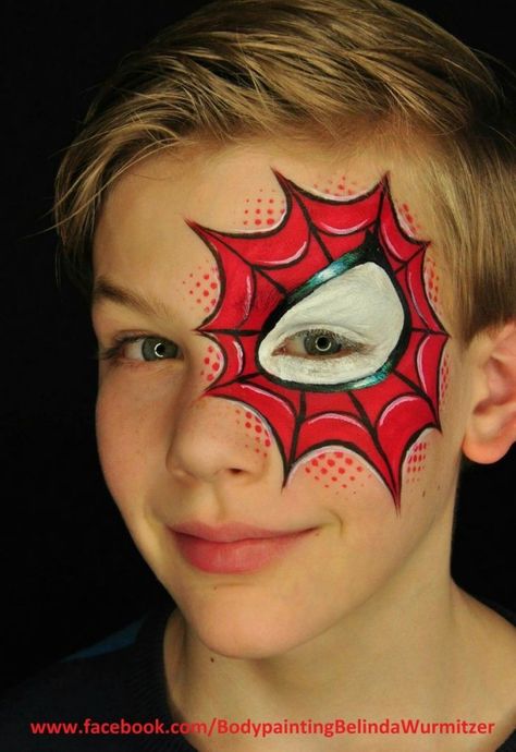 Cool-Face-Painting-Ideas-For-Kids Spider Man Face Paint, Superhero Face Painting, Face Painting For Boys, Halloweenský Makeup, Uhyggelig Halloween, Face Painting Tutorials, Spiderman Face, Face Painting Easy, Kids Face Paint