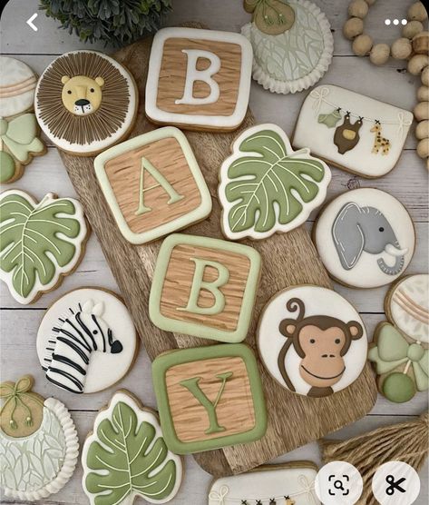 Baby Safari Sugar Cookies, Safari Baby Shower Boy Cookies, Safari Cookies Decorated, Safari Baby Shower Treats, Jungle Theme Cookies, Jungle Baby Shower Cookies, Safari Sugar Cookies, Safari Baby Cookies, Safari Animal Cookies