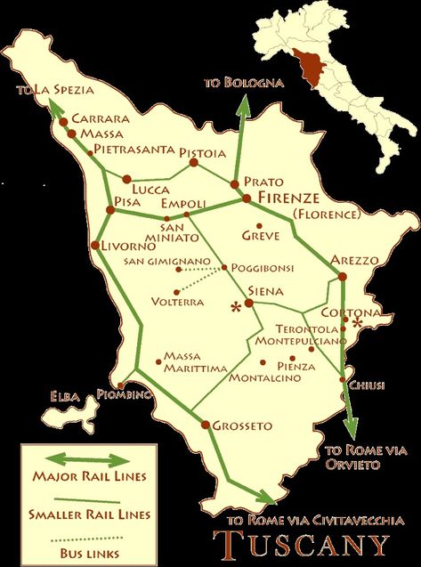 Tuscany Rail Map and Guide | Wandering Italy Map Of Tuscany Italy, Tuscany Map, Chianti Wine, Tuscany Travel, Italian Vacation, Regions Of Italy, Bus Ride, Public Transportation, Visit Italy