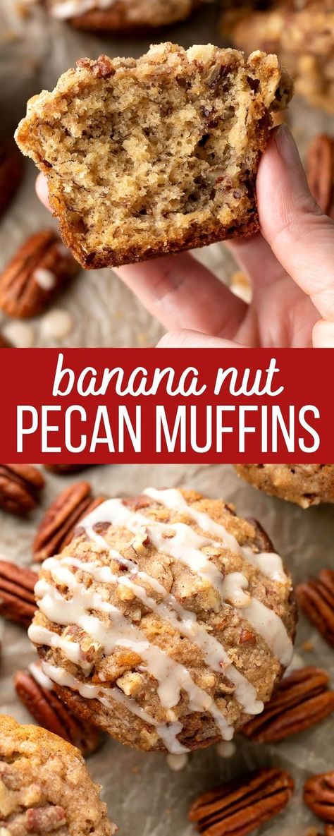 banana nut muffins pecan streusel Banana Nut Bread Cupcakes, Maple Pecan Banana Muffins, Banana Nut Desserts, Banana Nut Muffins With Pecans, Banana Nut Crunch Muffins, Oatmeal Pecan Muffins, Banana Nut Bread Muffins Recipe, Recipes With Pecans Healthy, Banana Pecan Cookies