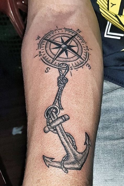 Anchor And Compass Tattoo For Men, Compass With Anchor Tattoo, Compass Anchor Tattoo Design, Navy Tattoos For Men, Ship Anchor Tattoo, Compass And Anchor Tattoo, Anchor And Compass Tattoo, Nautical Tattoo Ideas, Anchor Tattoo For Men