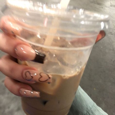 nails, gel nails, gel, nail inspo , coffee, iced coffee , aesthetic , that girl, nails inspiration Aesthetic Gel Nails, Coffee First, Baddie Nails, Fake People, S Aesthetic, Fake Nails, Iced Coffee, Glass Of Milk, Pretty Nails