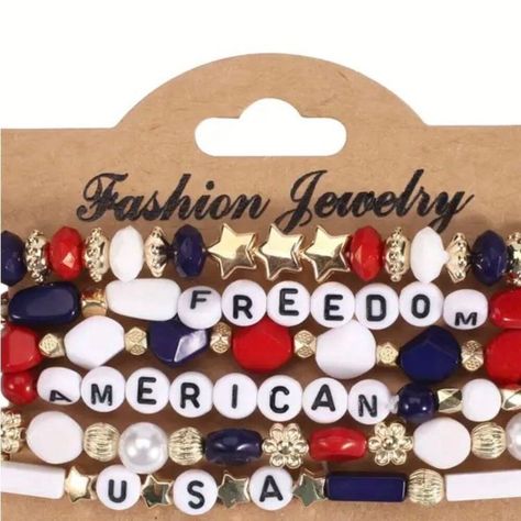 Brand New Celebrate The 4th Of July In Style With Our Patriotic American Bangle Set! Show Off Your Love For The Usa With Our 4th Of July Patriotic American Usa Freedom Stretch Bangle Set. This Set Includes 6 Unisex Bangles That Are Perfect For Any Independence Day Celebration. Made With High-Quality Materials, These Bangles Are Durable And Comfortable To Wear All Day Long. The Set Features An Eye-Catching Design With Red, White, And Blue Colors, As Well As Stars And Stripes Patterns. Plus, They Wooden Peace Sign, Peace Sign Bracelet, Independence Day Celebration, Lucite Bracelets, Alex And Ani Bracelets, Bangle Bracelets With Charms, Silver Chain Bracelet, Glass Beaded Bracelets, Stars And Stripes