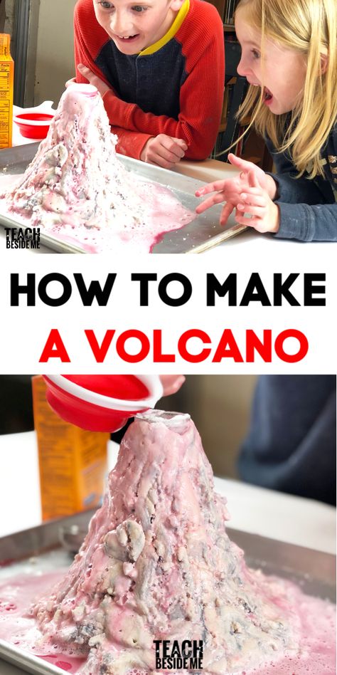 Kids Volcano Experiment, Volcano For Kids, Volcano Science Projects, Make A Volcano, Volcano Projects, Volcano Activities, Making A Volcano, Experiment Science, Projects Science