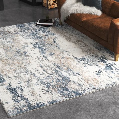 Steelside™ Lemaire Abstract Blue/Gray/Ivory Area Rug & Reviews | Wayfair Area Rug Sets, Industrial Livingroom, Living Room Area, 5x7 Area Rug, Bedroom Area Rug, Heated Floors, Blue Living Room, Vintage Carpet, Modern Area Rugs