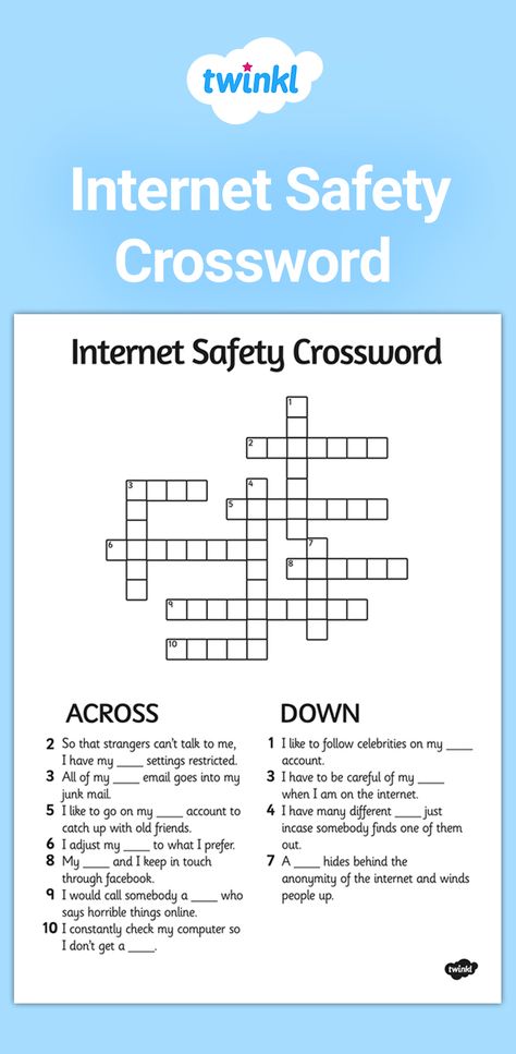 This Internet Safety crossword is a perfect starter to your lesson, providing the perfect opportunity for your children to show how much they know and remember, and how much they need to learn still. Sign up to Twinkl to download. #internet #internetsafety #online #onlinesafety #crossword #computing #technologies #computerscience #twinkl #twinklresources #teaching #teachingresources #education Internet Safety Worksheet, Online Safety Activities, Cvc Worksheets Free, Internet Safety Activities, Safety Worksheets, Computer Classroom, Internet Safety Tips, Class Expectations, Safety Games