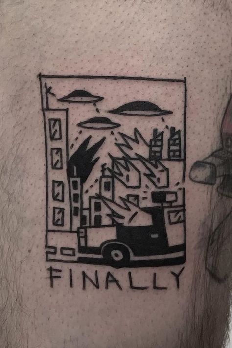 Madness Tattoo Ideas, Dumpster Tattoo, Absurdist Tattoo, Ignorant Tattoo Sleeve, Sarcasm Tattoo, Ignorant Tattoo Ideas, Absurdism Tattoo, Antisocial Tattoo, Nihilism Tattoo