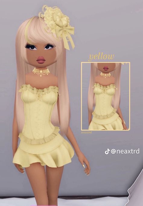 Yellow Dti Outfit, Non Vip Dress To Impress Combos, Yellow Dress To Impress, Dress To Impress Single Color, Light Colors Dress To Impress, Dress To Impress Roblox Avatar, Happy Dress To Impress, Softie Dress To Impress, Black Hair Id Roblox