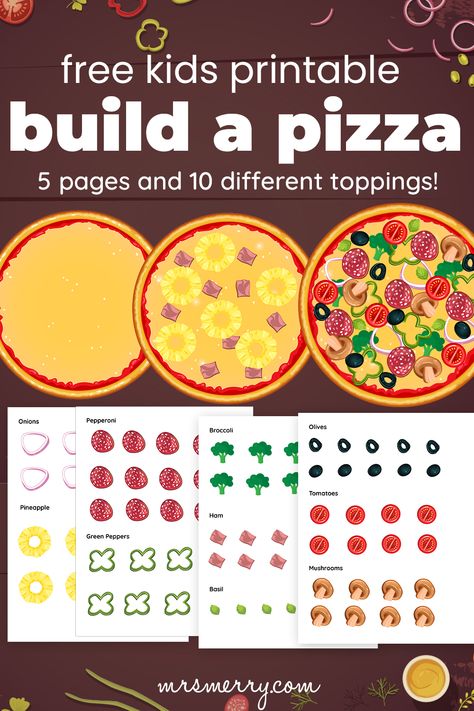 free kids printable build a pizza craft Make A Pizza, Pizza Science, Pizza Printable, Build A Pizza Printable, Free Pizza Printables, Pizza Making Activity Preschool, Pizza Kindergarten Activities, Pizza Writing Activity, Pizza Party Games