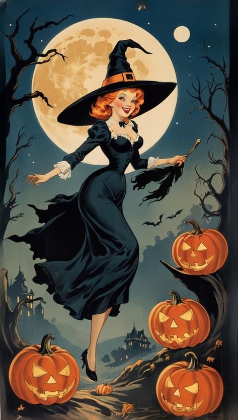 Vintage Happy Halloween Images, Vintage Halloween Postcards, Vintage Halloween Pictures, Free Halloween Pictures, Vintage Fall Images, Witch Pics, Vintage Halloween Wallpaper, Happy Halloween Vintage, Vintage Halloween Printables