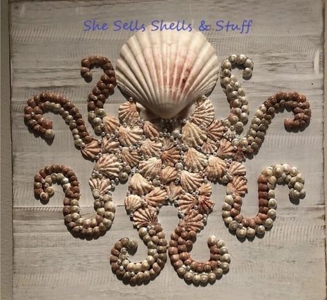 Mermaid Seashell Art, Art Made From Shells, Octopus Shell Art, What To Do With Shells From The Beach, Things To Do With Shells From The Beach, Seashell Octopus, What To Do With Sea Shells, Shell Art Diy, Shell Art Projects