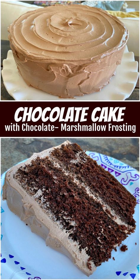 Chocolate Marshmallow Frosting, Marshmallow Frosting Recipe, Fluffy Chocolate Frosting, Bake Chocolate Cake, Chocolate Marshmallow Cake, Marshmallow Frosting Recipes, Cake Marshmallow, Marshmallow Cake, Easy To Bake