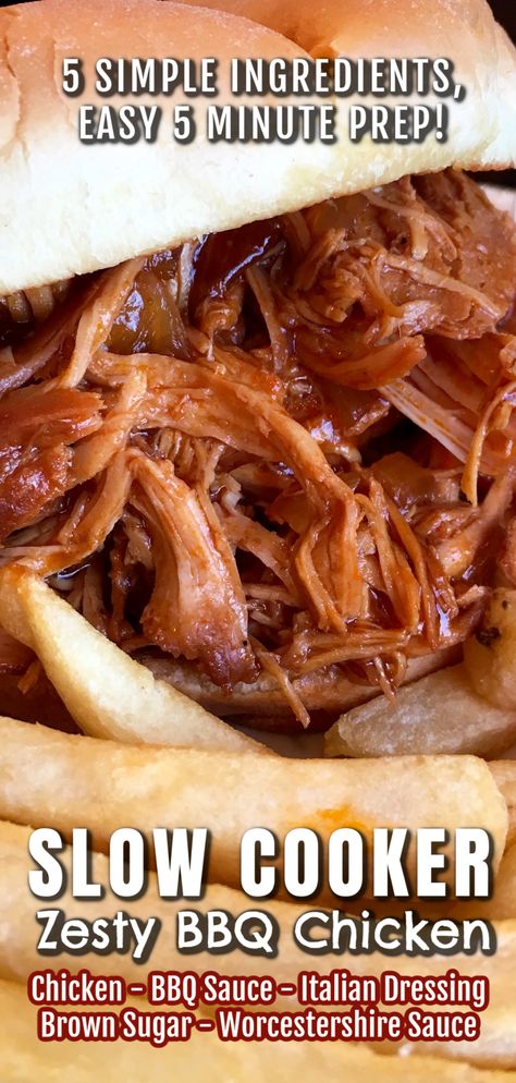 Slow Cooker Zesty BBQ Chicken - Sweet Little Bluebird Chicken Bbq Sauce, Crock Pot Bbq Chicken, Crockpot Bbq Chicken, Crock Pot Bbq, Italian Dressing Chicken, Barbecue Sides, Bbq Sauce Chicken, Bbq Chicken Breast, Slow Cooker Bbq Chicken