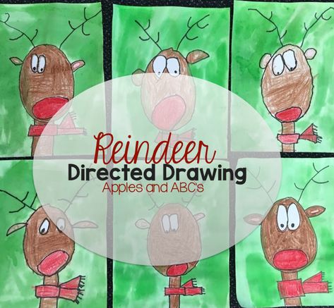 Reindeer Directed Drawing Kindergarten, Directed Draw Reindeer, Prek Reindeer Craft, Christmas Directed Drawing Kindergarten, Rudolph Art For Kids, Reindeer Directed Drawing For Kids, Christmas Tree Directed Drawing For Kids, Christmas Directed Drawing For Preschool, Directed Drawing For Kids Christmas