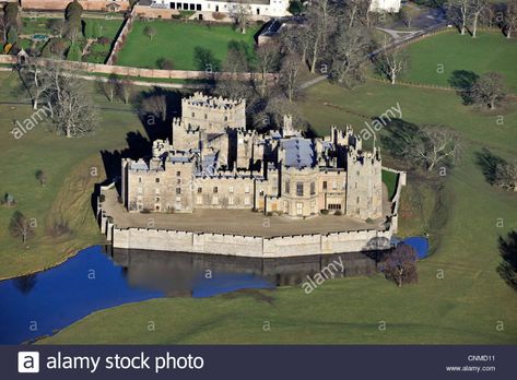 Download this stock image: Aerial photograph of Raby Caslte on a sunny day in the winter. - CNMD11 from Alamy's library of millions of high resolution stock photos, illustrations and vectors. Castle England, English Castles, Aerial Photograph, Multiple Images, Medieval Castle, In The Winter, Sunny Day, Aerial View, Durham