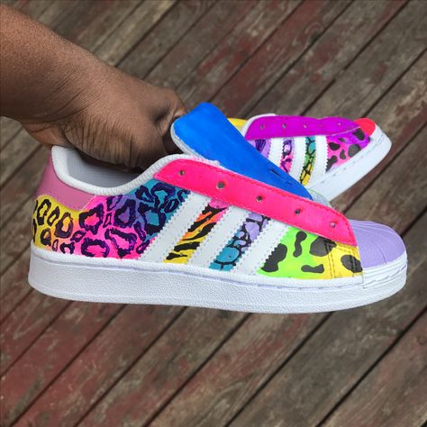 Custom Painted Adidas, Custom Adidas Superstar, Painted Adidas, Custom Trainers, Sneaker Ball, Fancy Footwear, Custom Adidas, Custom Painted Shoes, Custom Shoes Diy