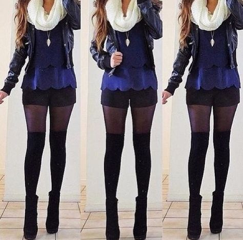 absolutely love this with the boots❤️ dark blue tunic/top.. leggings, black leather jacket, black boots❤️❤️❤️ Bow Legged Correction, Mode Rockabilly, Scalloped Blouse, Bow Legged, Vintage Hipster, Character Outfits, Mode Inspiration, Fall Winter Outfits, Outfits Casuales