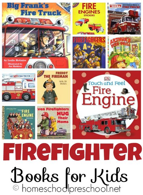 You'll save the day when you fill your book basket with these firefighter books for kids! | homeschoolpreschool.net Books For Kindergarten, Fire Safety Activities, Fire Safety Week, Book Basket, Kindergarten Books, Book Baskets, Books For Children, Fire Prevention, Community Helpers