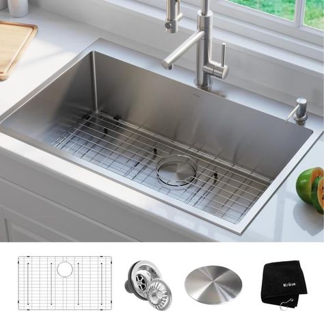 Kraus Standart PRO 33-in x 22-in Stainless Steel Single-Basin Drop-In 2-Hole Commercial/Residential Kitchen Sink Contemporary Sink, Single Basin Kitchen Sink, Apron Front Kitchen Sink, Drainboard Sink, Sinks Kitchen Stainless, Drop In Kitchen Sink, Drop In Sink, Utility Sink, Bowl Sink