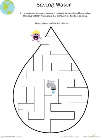 Worksheets: Eco-Friendly Maze: Saving Water Save Water Activities, Uses Of Water Worksheet For Kids, Tema Air, Sources Of Water For Kids Worksheet, Water Conservation Activities, Water Worksheet, Water Activities Preschool, Conservation Activities, Mazes For Kids Printable