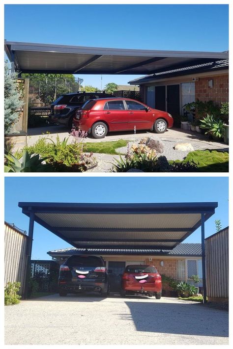 There are a thousand different ways to construct a SMARTKIT and we can design a custom carport for any application in any part of the country. Our pre priced and fully engineered options are ready to go and we can have 1 at your place in just a couple of weeks. Skillion Roof Carports are often called a Flat Roof but in reality they generally have 2-3 degrees of roof fall on them. These are the simplest and most cost effective way to add more space to your home. Diy Carport, Skillion Roof, Car Port, Photo Competition, Garage House, Flat Roof, Home Reno, Can Design, Awning