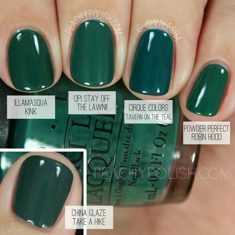 Manicure Ideas For Short Nails Green, Green Nail Gel Polish, Green Nail Shades, Opi Dark Green Nail Polish, Opi Green, Opi Shades, Green Manicure, Pedicure Colors, Dark Green Nails