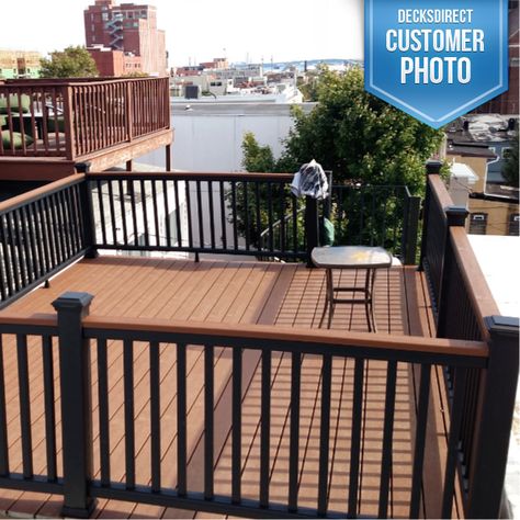 Trex Deck Railing, Black Spindles, Trex Deck Colors, Brown Deck, Diy Stair Railing, Black Railing, Trex Transcend, Deck And Patio, Deck Colors