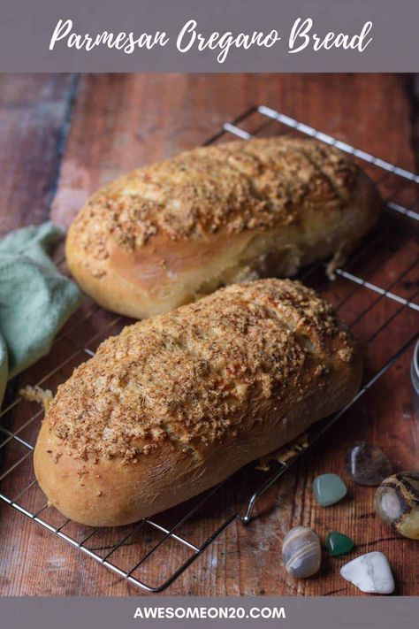 This Parmesan Oregano Bread is soft and fluffy on the outside with a delicious pop of flavor the the cheesy, herby topping. You'll wanted on sandwiches, dipped in soups, or all on its own with some good salted butter. #breadrecipe #homemadebread #subwaybread Oregano Bread, Subway Bread, Artisan Bread, Bread Flour, White Bread, Tomato Soup, Vegetarian Cheese, Unique Recipes, Melted Cheese