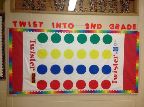 Twister bulletin board Library Genre Displays, Board Game Theme Party, Game Theme Party, School Wide Themes, Board Game Themes, Reading Boards, Game Night Parties, Vbs Themes, Game Rules