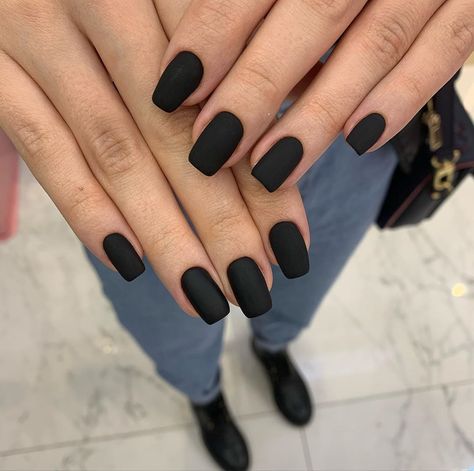 Mat Black Nails Short, Short Acrylic Nails Matte Black, Short Matt Black Nails, Short Matte Black Acrylic Nails, Square Black Matte Nails, Matte Black Nails Coffin Short, Matt Black Short Nails, Short Black Nails Matte, Matte Black Squoval Nails