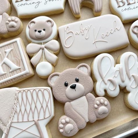 Teddy Bear Gender Reveal Cookies, Teddy Bear Baby Shower Sugar Cookies, Teddy Bear Cookies Decorated, Bearly Wait Cookies, We Can Bearly Wait Cookies, Bear Cookies Decorated, Teddy Bear Baby Shower Cookies, Bear Baby Shower Cookies, Baby Santana