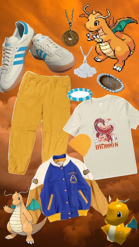 dragonite pokemon dragon outfit Pokemon Aesthetic Outfit, Pokemon Inspired Outfits, Dragonite Pokemon, Pokemon Outfits, Dragon Outfit, Pokemon Dragon, Pokemon Clothes, Anime Inspired Outfits, Anime Inspired