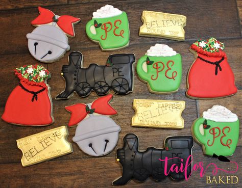 Polar express cookies by @tailorbaked Polar Express Sugar Cookies, Polar Express Cookies Decorated, Polar Express Cookies, Polar Express Christmas Party, Polar Express Theme, Train Cookies, Polar Express Party, Polar Express Train, Royal Iced Cookies