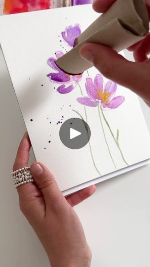 How To Make Flower Drawing, How To Make Watercolor Cards, Easy Watercolor Paintings For Beginners Step By Step Flowers, Diy Watercolor Flowers, Drawing Ideas Easy Watercolor, Easy Diy Cards Ideas, Watercolor Art For Beginners Ideas, Flowers Watercolor Easy, Watercolor Flowers Tutorial Step By Step