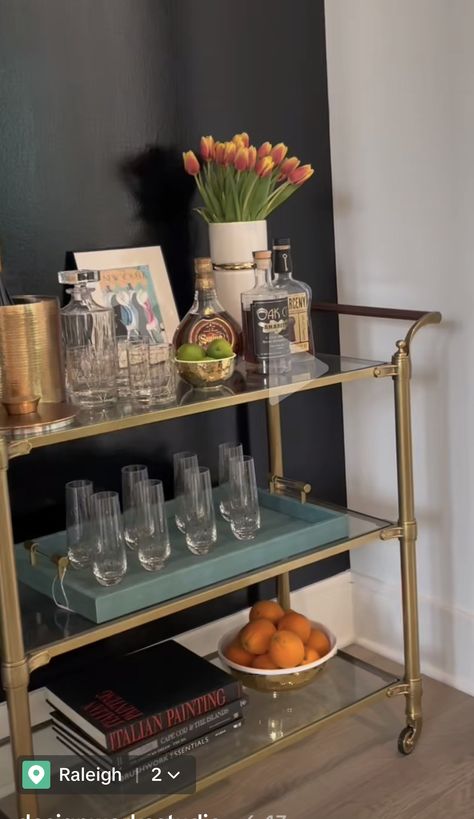 Bar Cart Styling Apartments, Bars Tables, Bar Cart Inspo, Bar Cart Inspiration, Modern Bar Cart, Summer Market, College Apartments, College House, Bar Cart Styling