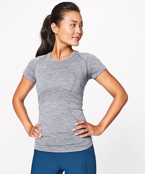 We designed this anti-stink tee with running (and sweating) in mind (Size 4) Tech Outfit, Summer Workout Outfits, Lululemon Shirts, Lemon Shirt, Lululemon Swiftly Tech Short Sleeve, Lululemon Shirt, Shirts Aesthetic, Swiftly Tech Short Sleeve, Lululemon Outfits