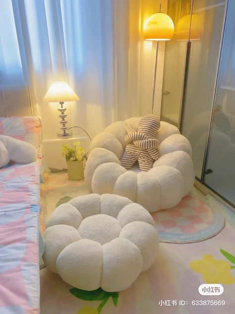 Cute Small Sofas, Cute Beanbag Chairs, Mini Chairs For Bedrooms, Mini Couches For Bedrooms Aesthetic, House Stuff Ideas, Cute Home Accessories, Cute Comfy Chairs, Cute Sofas For Bedrooms, Room Seating Ideas Bedrooms