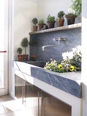 Great sink for flower arranging or laundry/mud room Landscaping 101, Veranda Design, Soapstone Counters, Garden Sink, Outdoor Sinks, Flower Room, Stone Sink, Laundry Mud Room, Earthship