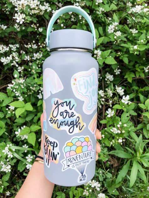 #sticker #stickers #waterbottlestickers #waterproofsticker #waterproof #waterbottle #laptopstickers #vsco #vscovibes #vscofilter #hydroflask #hydroflasksticker #adventure #free Aquaflask Design Ideas, Aquaflask Sticker Ideas, Waterbottles Hydroflask, Botellas Aesthetic, Megan Aesthetic, Cute Hydroflask, Water Bottle With Stickers, Water Bottels, Water Bottle Art