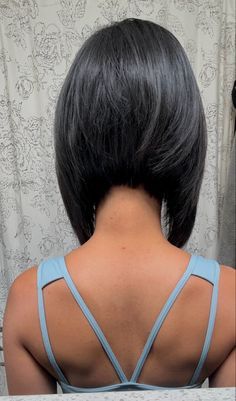 Bob Haircuts For Women Back View, Bob Long In Front Short In Back, Long In Front Short In Back Hair Bob, Short In Back Long In Front Hairstyles, Short Angled Bob Haircut Stacked, Slanted Bob Haircut, A Line Bob Short Stacked, Aline Bob With Bangs, Stacked Inverted Bob Haircuts